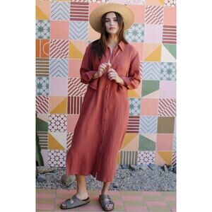 Rachel Pally - Gauze Amerie Shirt Dress - Persimmon- XL